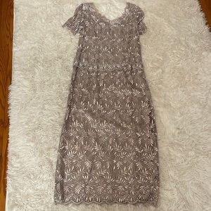 Vintage House of Bianchi Silver Leaf-Patterned Maxi Dress
